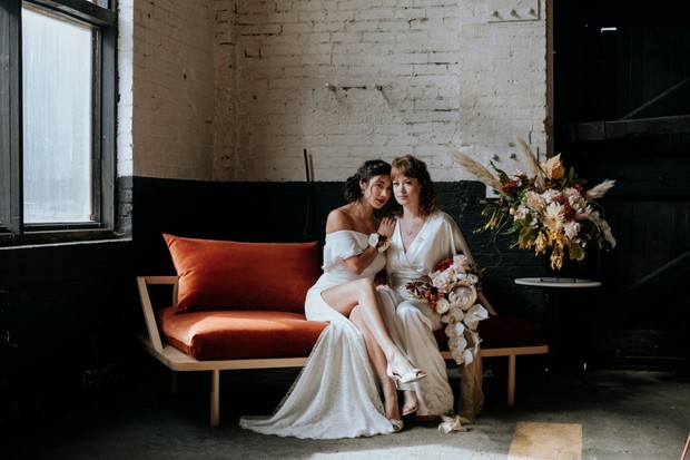 brides on a couch