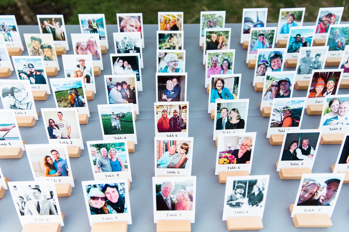 Wedding guest table assignments with personalized photos