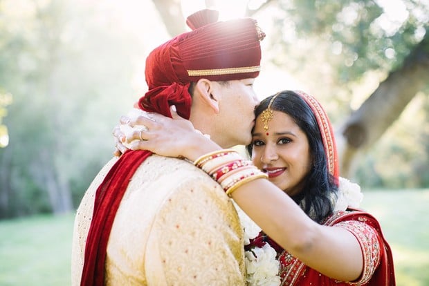 wedding couple in traditional Indian wedding attire