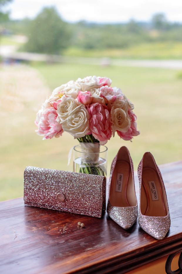 pink sparkle bridal heels