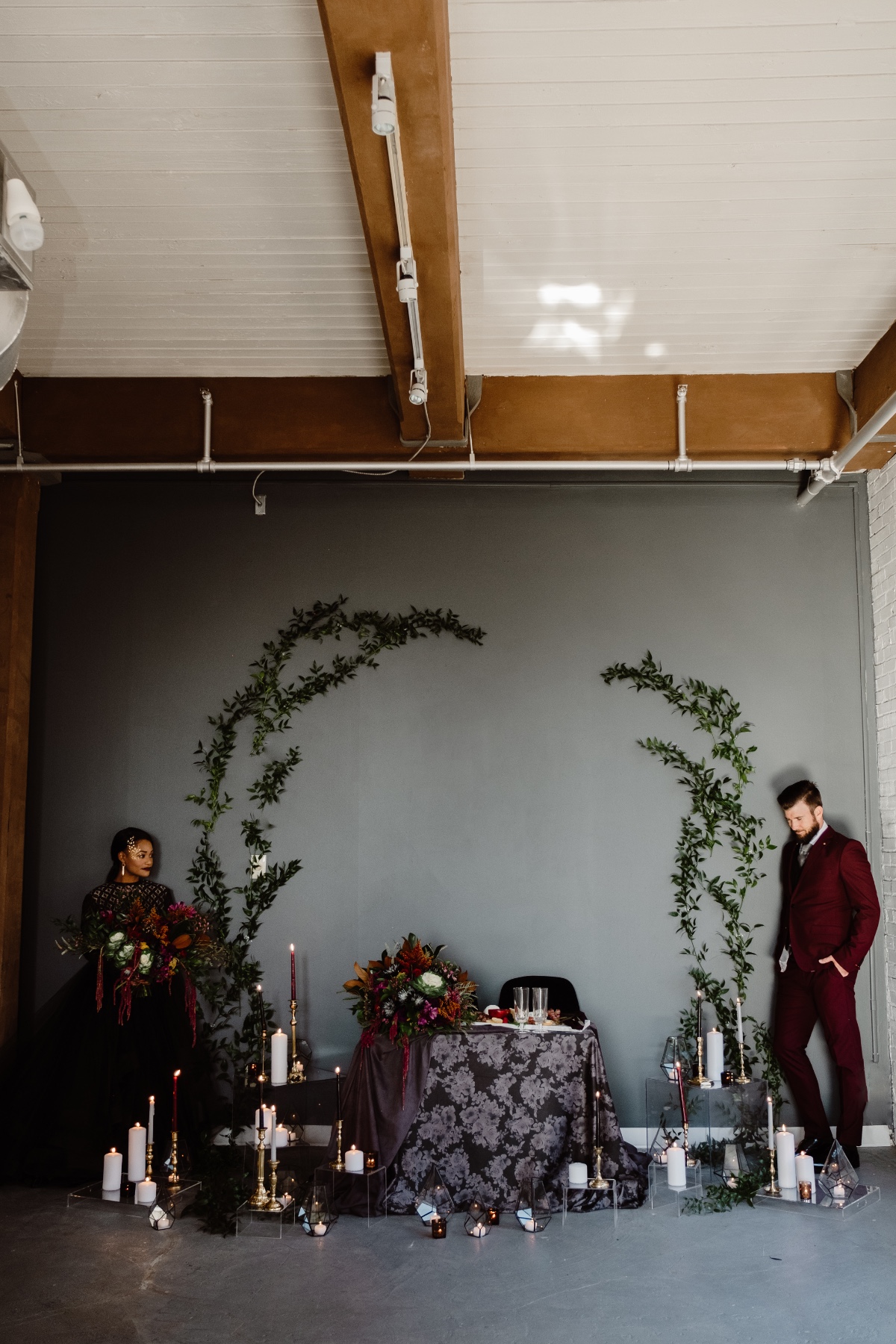 romantic and moody wedding reception decor