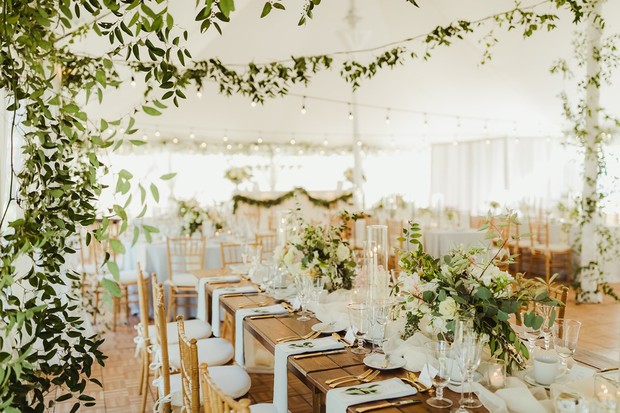 glamorous white and gold tented reception