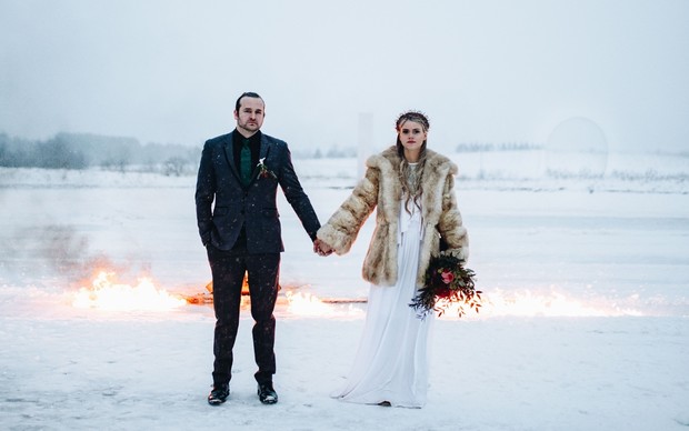 fire on the ice wedding photo idea