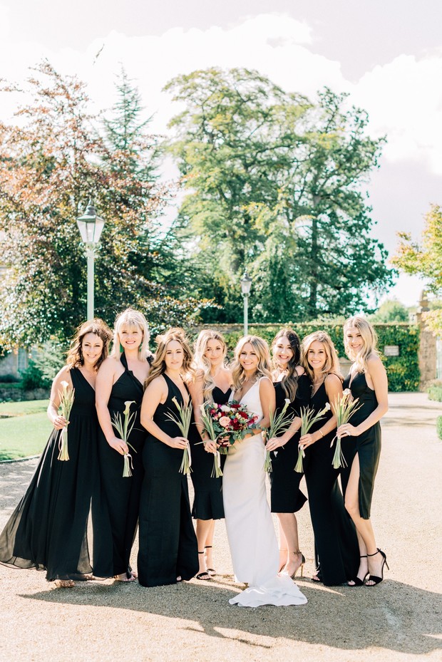 bridesmaids in black dresses