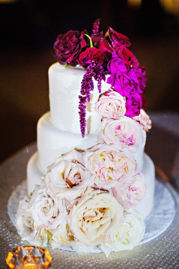 ombre floral accented wedding cake