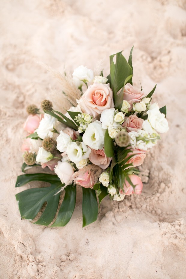 blush and white tropical wedding bouquet