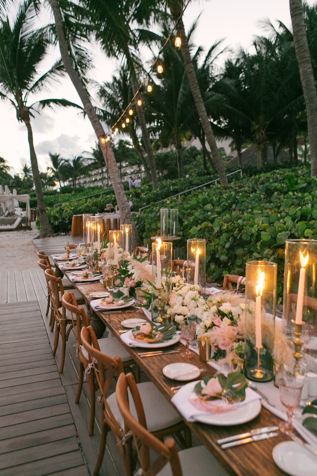 tropical blush and gold wedding reception