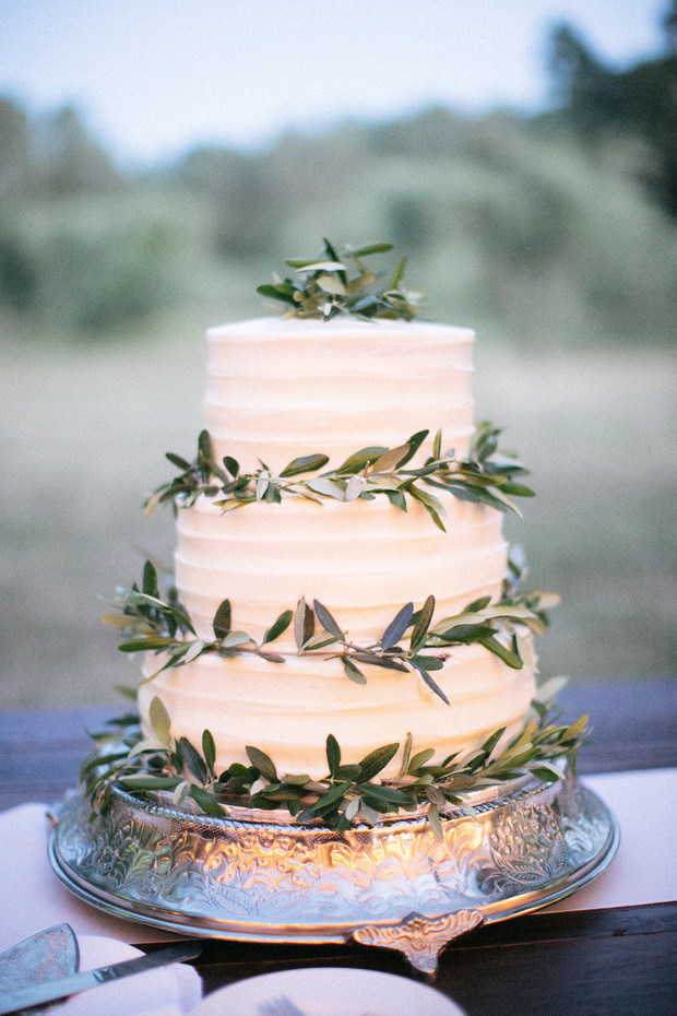 olive branch accented wedding cake