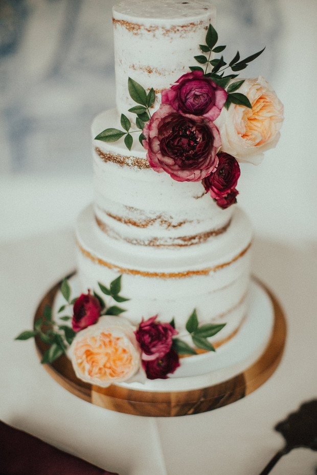floral nearly naked wedding cake