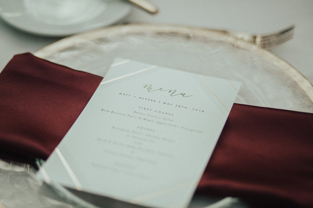 gold and modern wedding menu