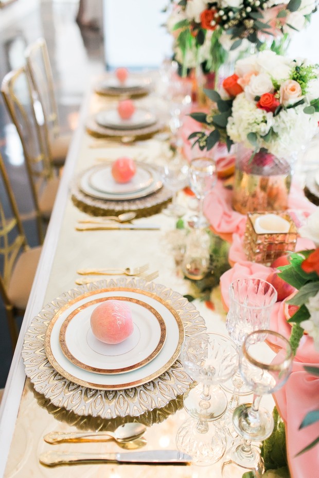 gold and peach glam wedding table