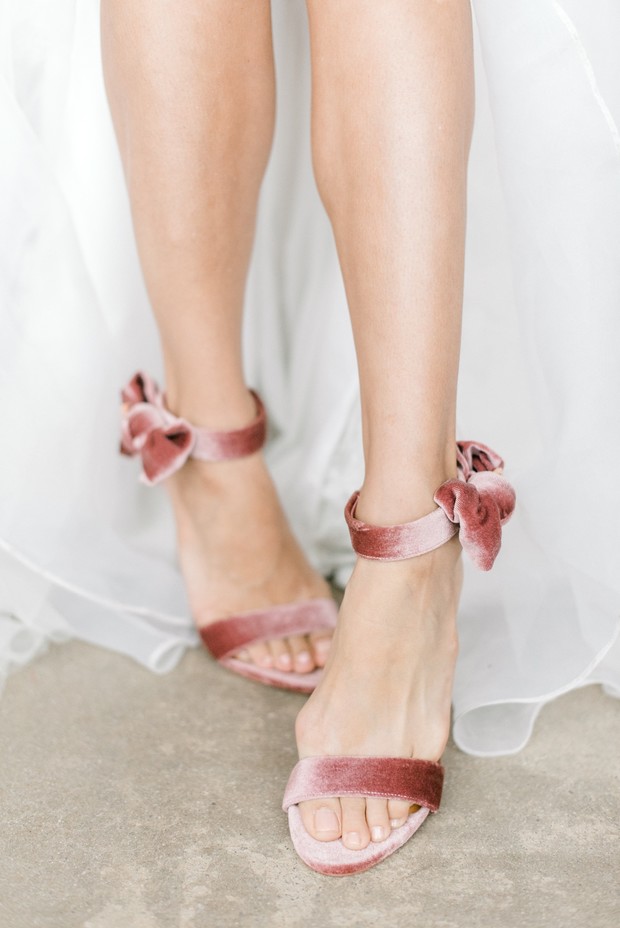 pink velvet wedding heels