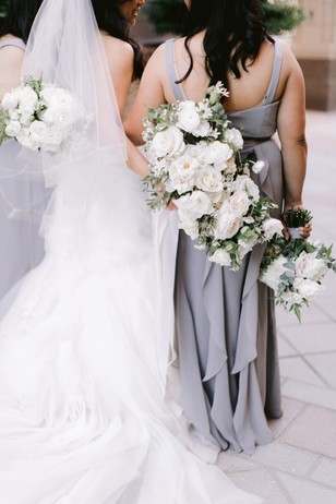 bridesmaids in silver dresses