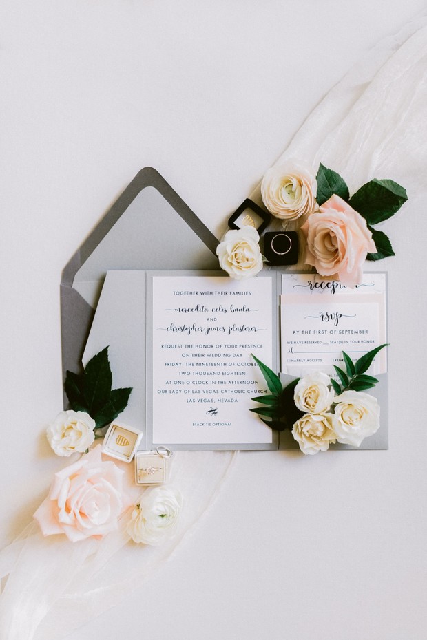 grey and blush wedding invitation suite