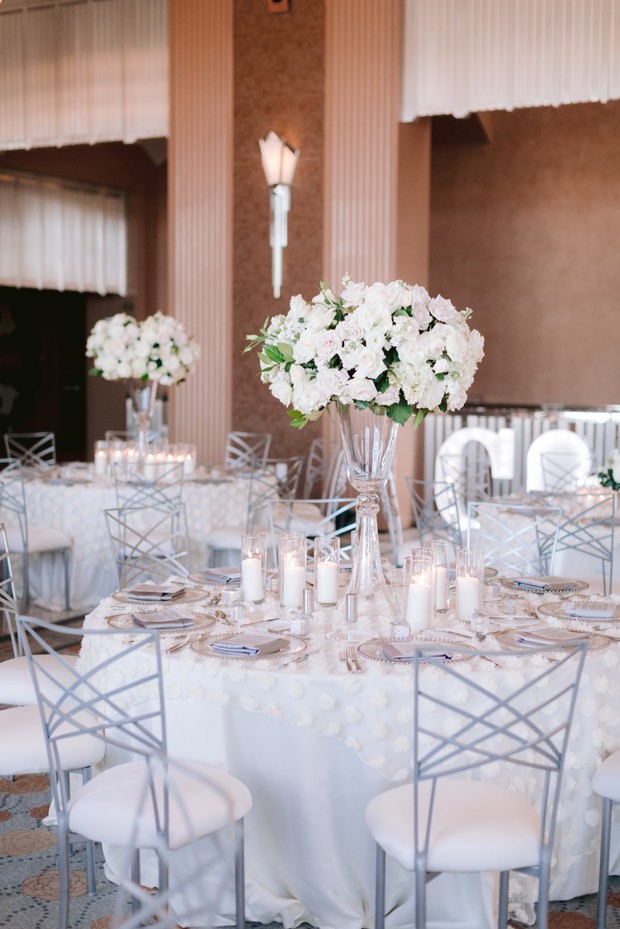chic white and silver wedding table decor