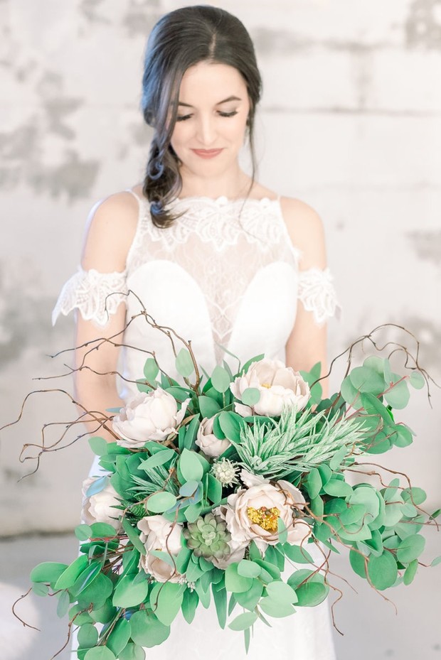 chic ivory and green wedding bouquet