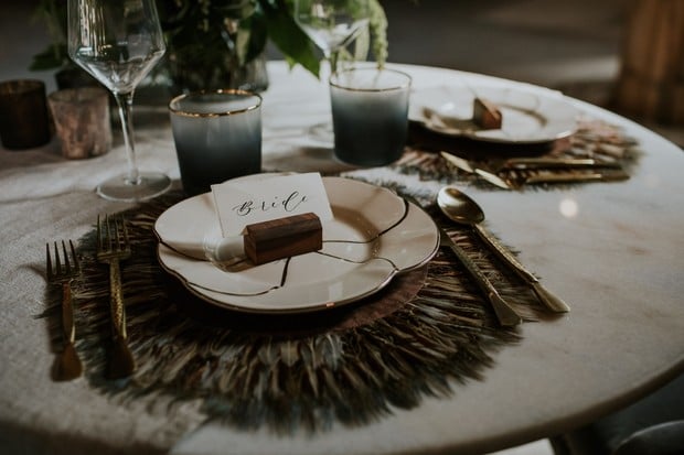 wedding sweetheart table with rustic modern vibe