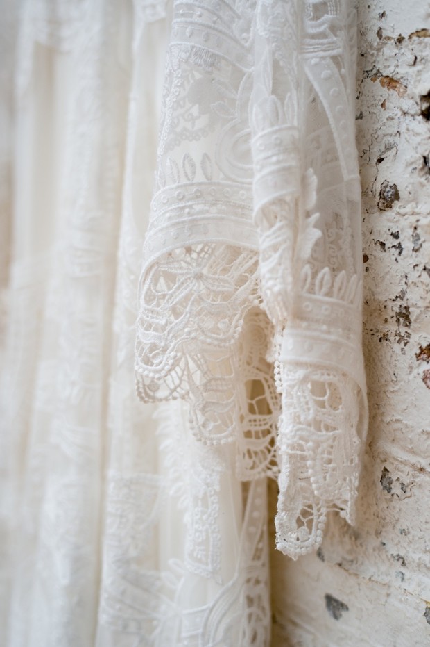 lacy wedding dress detail