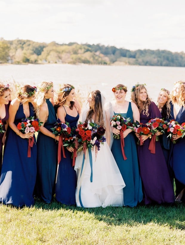 jewel-toned bridesmaid dresses