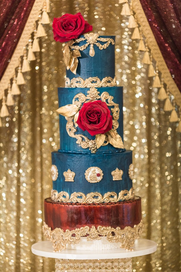 beauty and the beast themed wedding cake