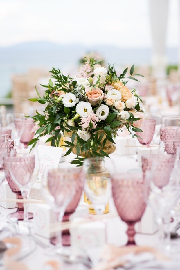 boho inspired pink and gold wedding table decor