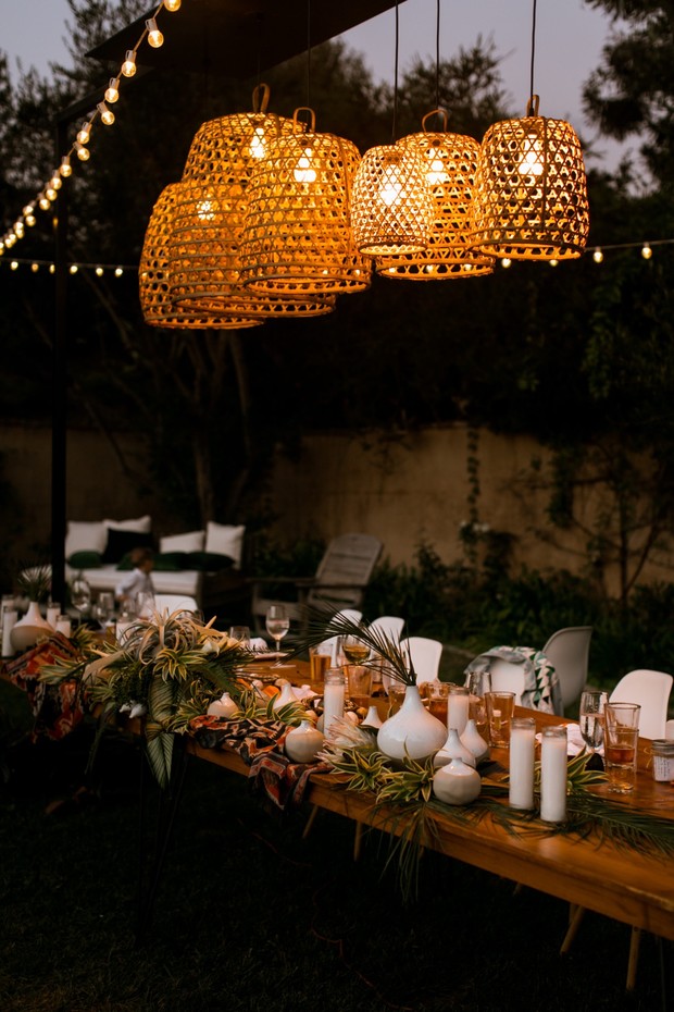 mid century boho wedding party table