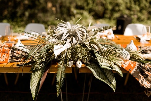 tropical themed wedding floral decor