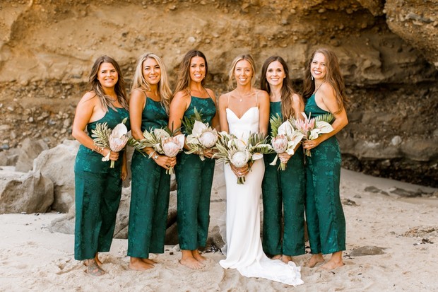 emerald green bridesmaids in jumpers