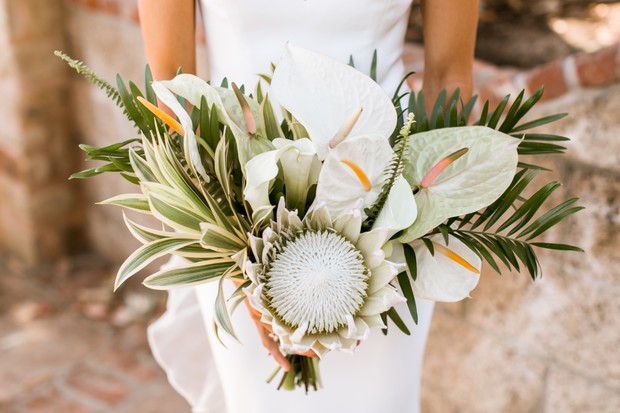 white tropical wedding bouquet