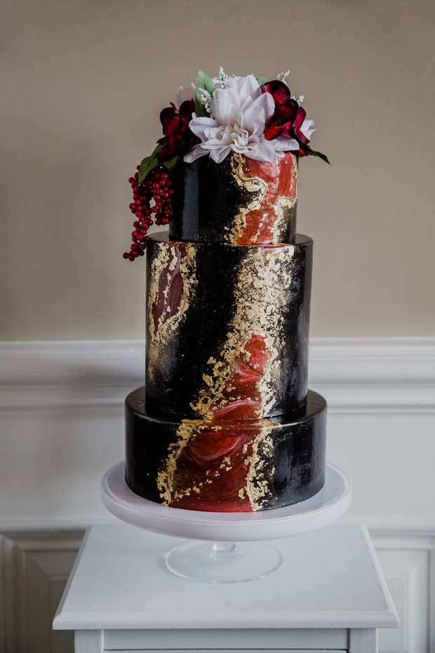 Black Red And Gold wedding cake