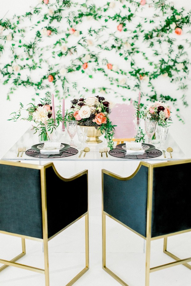 modern springtime themed wedding table decor