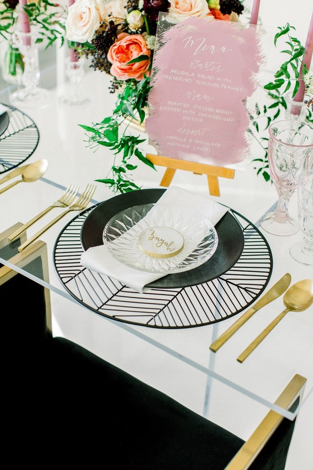 modern gold and black place setting