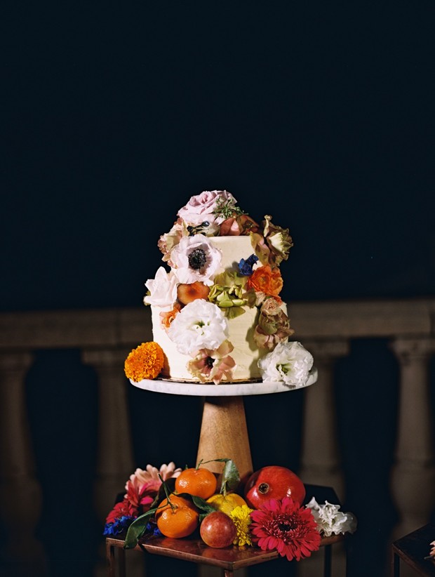 flower covered wedding cake