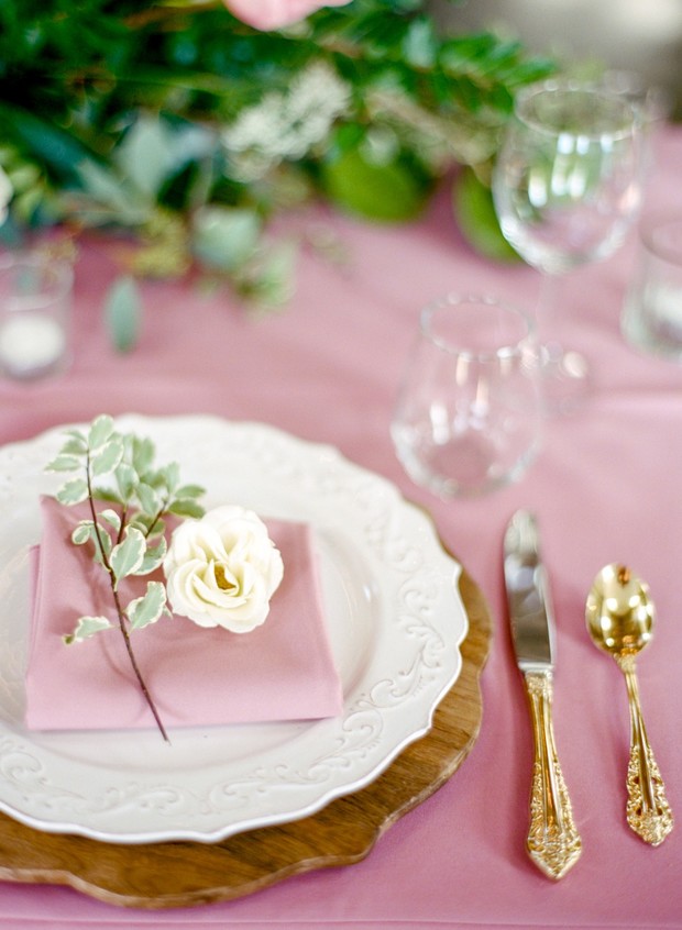 wedding place setting in pink and gold