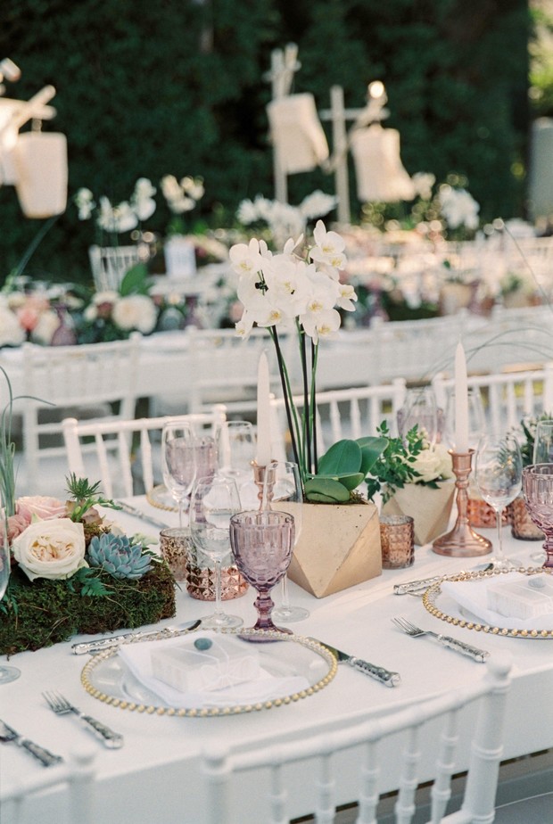 pink gold and purple glam outdoor reception decor