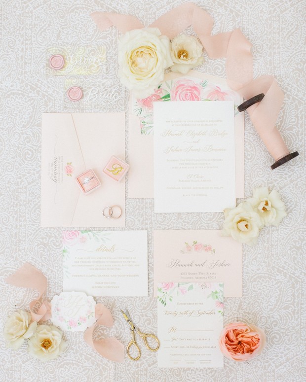 blush floral wedding invitation suite