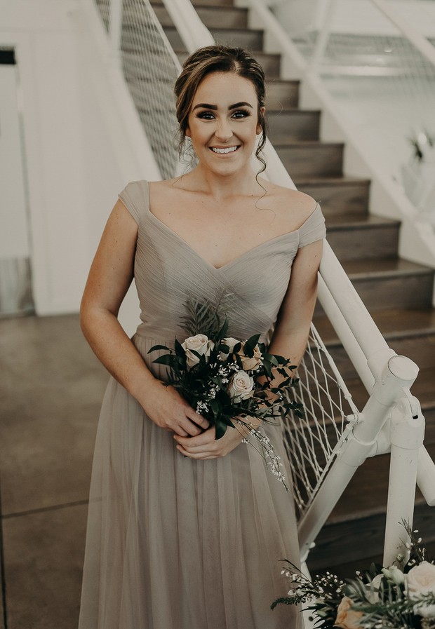 bridesmaid in smokey grey dress