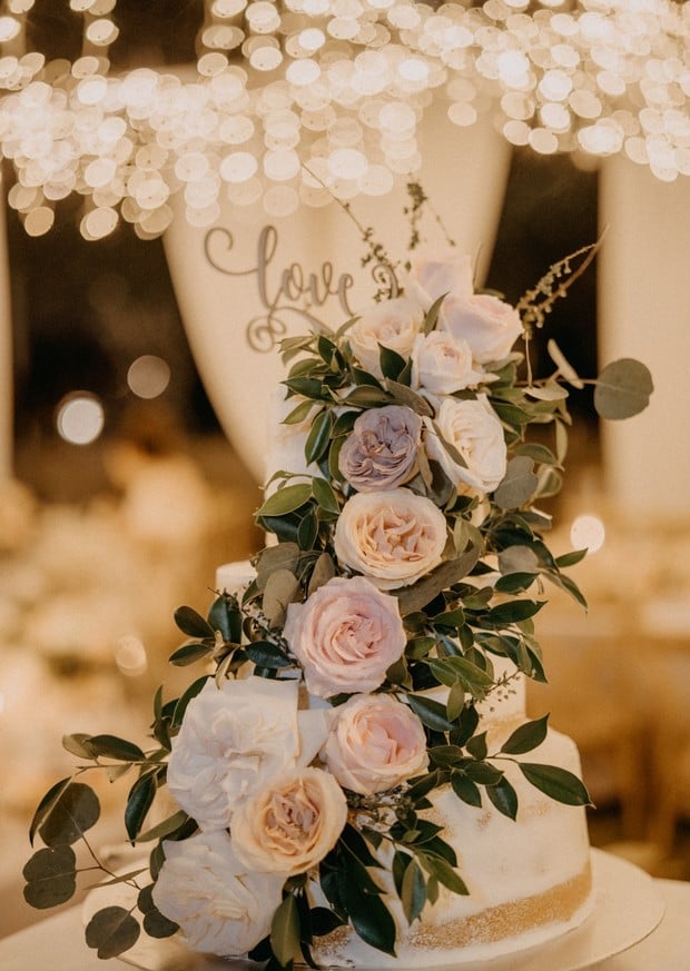 flower accented wedding cake