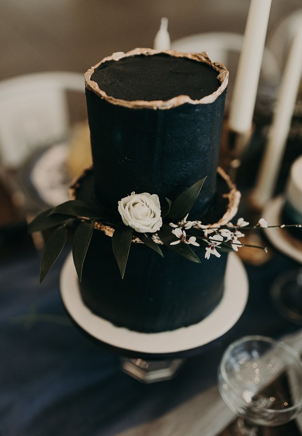 black two tier wedding cake