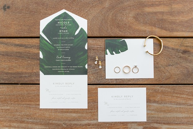 tropical leaf wedding invitation suite