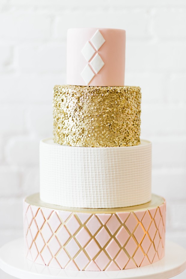 gold and blush wedding cake