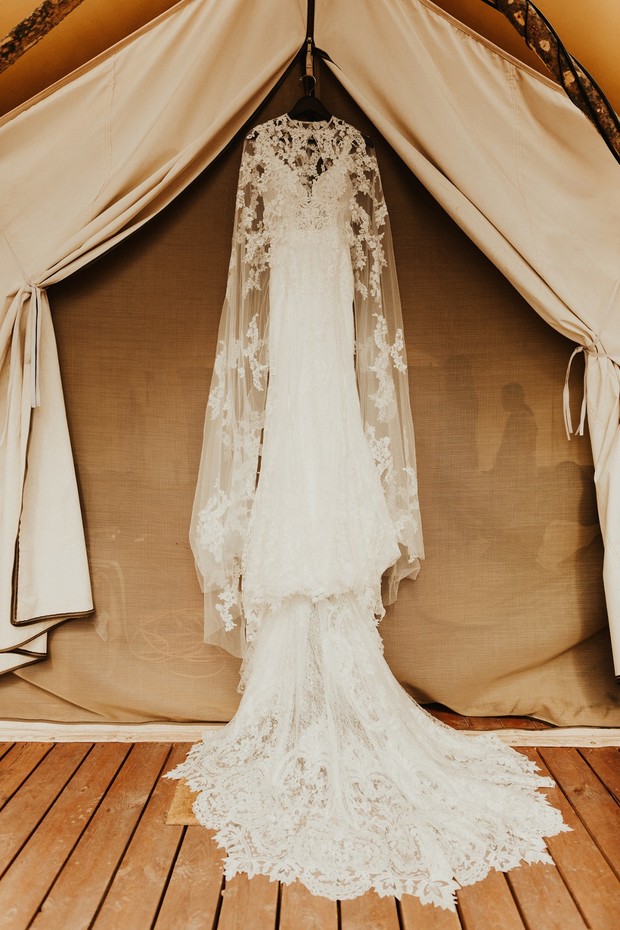 Lacey wedding dress with cape