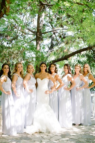 bridal party in soft blue
