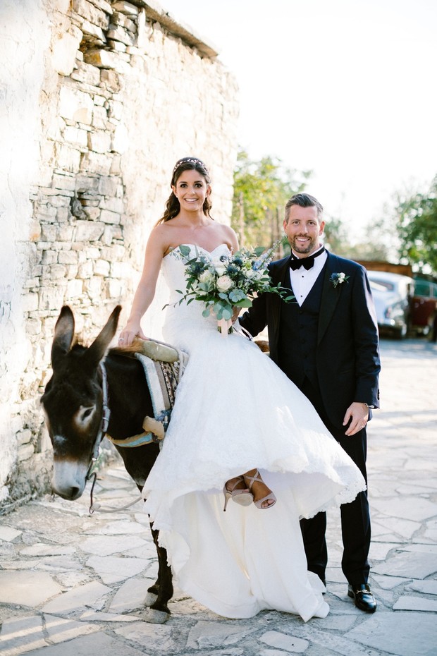 just married wedding donkey
