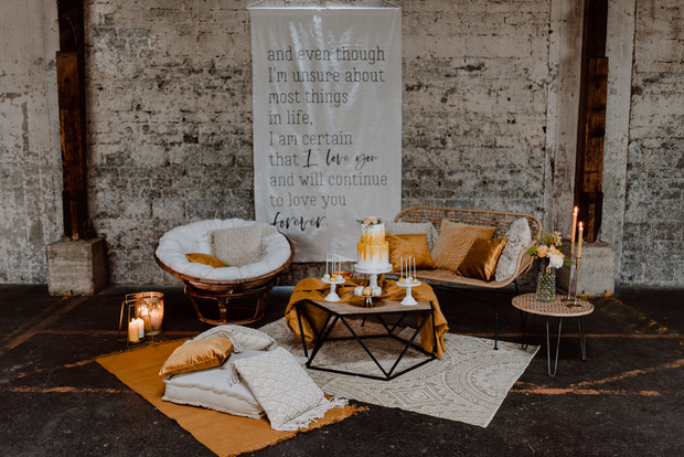 industrial vintage inspired wedding lounge