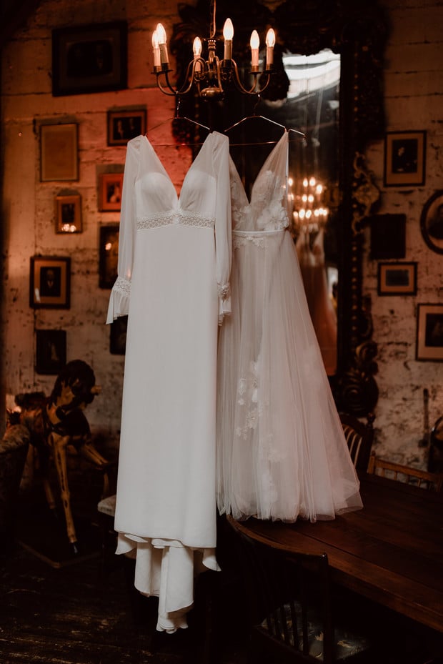 two wedding dresses
