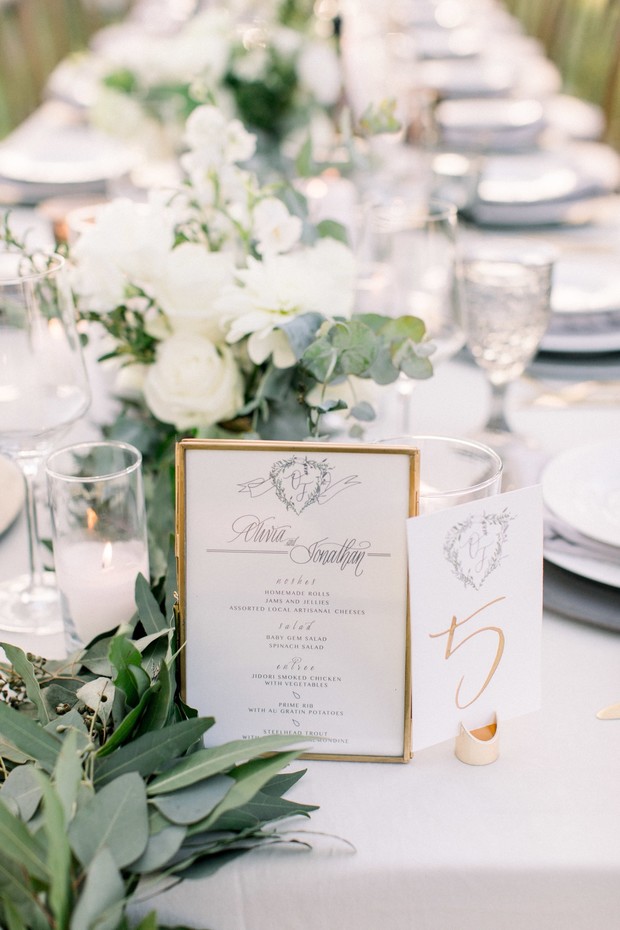 wedding menu and table number