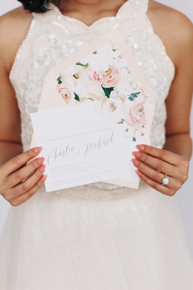 romantic rose themed wedding invitation