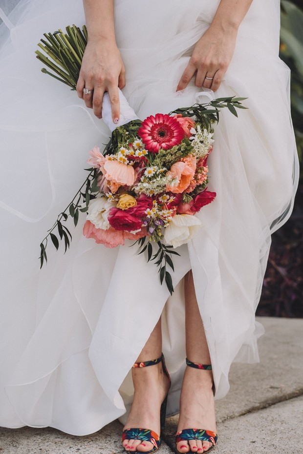 summer bouquet and floral shoes