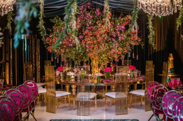 glam jungle wedding reception